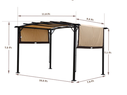 Outdoor Patio Pergola Gazebo - Steel Frame Sun Shelter With Retractable Canopy