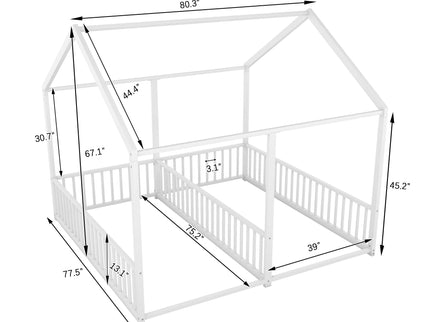 Metal Twin Size House Platform Beds 2 Shared Beds - Antique White