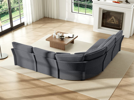 5 Seater L Shaped Sectional Sofa With Curved Corner, 7 Pillows