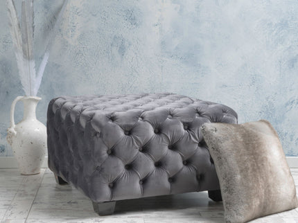 Modern Glam Ottoman With Upholstery And Button Tufted Design