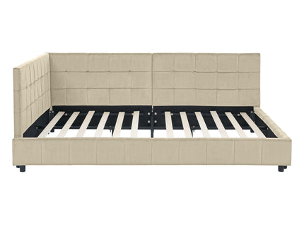 Mid-Century Storage Upholstered Tufted Bed Frame With Backrest And Armrests