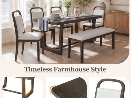 Farmhouse Dining Set With 4 Upholstered Chairs & 1 Bench