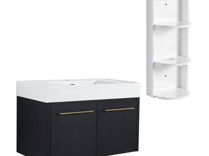 Modern Wall Mounted Bathroom Vanity With Thick Edge Resin Sink And Storage Rack