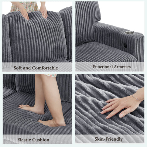 L-Shaped Sofa With Pull Out Sofa Bed With USB