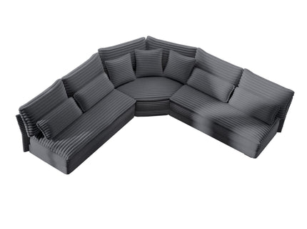 5 Seater L Shaped Sectional Sofa With Curved Corner, 7 Pillows
