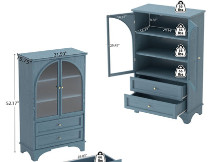 Glass Door Display Case With 2 Drawers And Adjustable Shelf