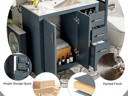 Bathroom Vanity With Sink Combo, Storage Cabinet, Freestanding Set With 3 Drawers & Soft Closing Doors