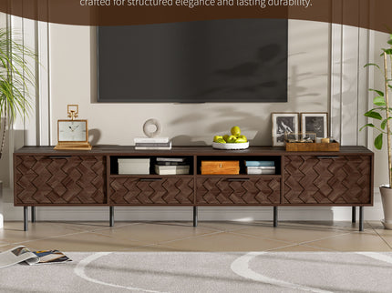 TV Stand For TVs Up To 85" With Closed Storage, Soft Closing Hinges, Living Room Entertainment Center - Walnut
