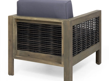 Outdoor Acacia Wood Club Chair With Wicker Accents