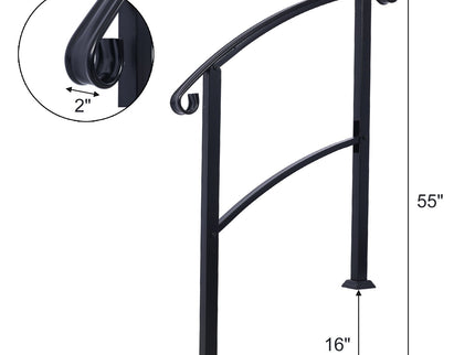 Handrails For Outdoor Steps, Fit 1 Or 3 Steps Outdoor Stair Railing, Flexible Front Porch Hand Rail, Transitional Handrails For Concrete Steps Or Wooden Stairs - Black