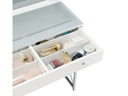Hamlin - Makeup Vanity Table With Lighted Mirror And Padded Stool - White