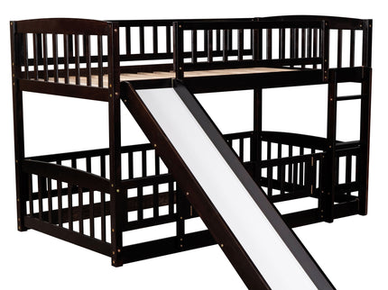 Low Bunk Bed With Slide, Fence And Ladder