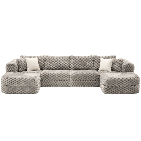 Modular Sectional Sofa, Boneless Couch With 2 Movable Ottomans
