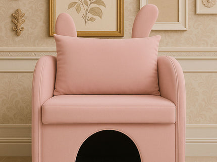 Bunny Ear Pet Friendly Armchair With Hidden Pet House With Storage Pocket For Bedroom & Living Room - Pink