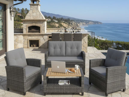 Modern All-Weather Patio Set With Cushions And Table