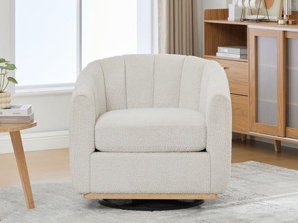 360 Degrees Swivel Upholstered Barrel Armchair For Living Room - Ivory