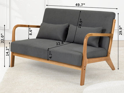 Leisure Chair With Solid Wood Armrest And Feet, Mid-Century Modern Accent Sofa, 2 Seat