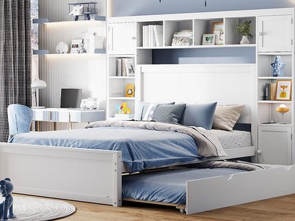 Bed With All In One Cabinet, Shelf And Sockets, Trundle