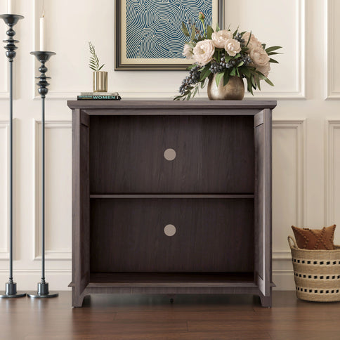 Elegant Sideboard With 2 Acrylic Mirrored Doors, Adjustable Shelf Storage