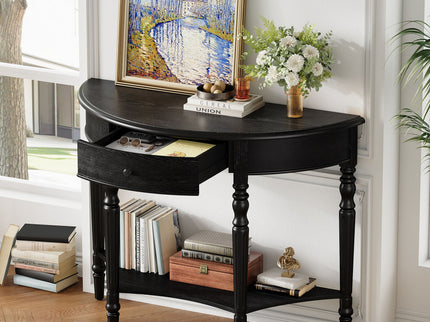 Half Moon Console Table With Drawer & Shelf