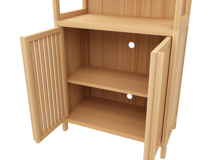 Neutral - Bamboo Storage Cabinet Freestanding With 2 Doors For Bathroom, Living Room, Kitchen, And Entryway - Neutral