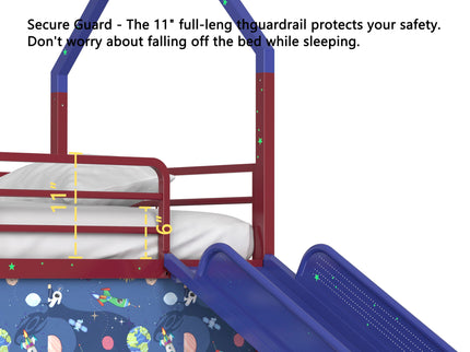 Jack - House Loft Bed With Slide And Curtain Set