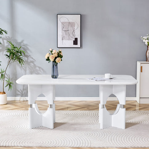 Modern Dining Table With Sleek Hollow-Out Frame And Accents