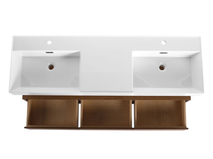 Contemporary Wall Mounted Bathroom Vanity With Dual Resin Sink And Soft Close Drawer