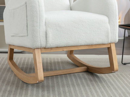 Teddy Fabric Rocking Chair With Packet Wood Legs - Ivory