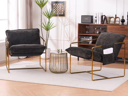 Upholstered Hanging Armchair With Arm Pocketsmetal Frame (Set of 2), Plated Craftsmanship, Crushed Foam Cushions And Skin-Friendly Woven Fabric For Living Room And Bedroom