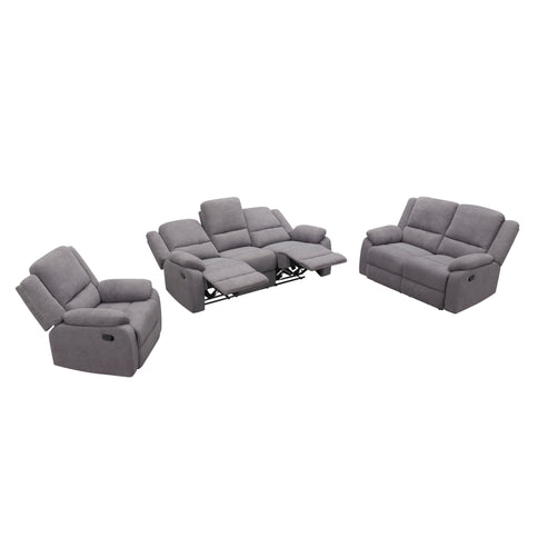 3 Piece Reclining Sofa Set With 150° Deep Recline, 3 Seat Couch, Loveseat & Single Recliner - Gray