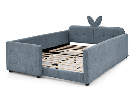 Cute Rabbit Ear Upholstered Platform Bed Frame With Safety Rail