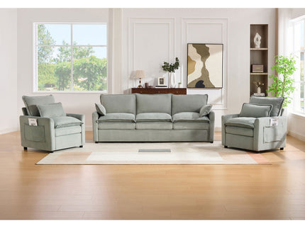 Modern Sofa Set With Double Layer Cushion And Side Storage Pockets