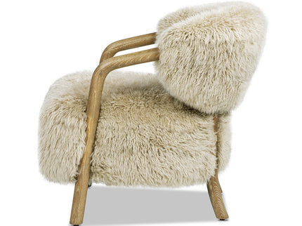 Becker - Rustic Oak Sheepskin Upholstered Accent Arm Chair - Taupe Beige