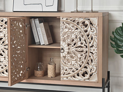 Carved 4 Door Cabinet, Storage Sideboard For Living Room - Multi
