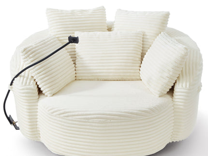 Swivel Accent Barrel Chair With Adjustable Phone Holder, 5 Pillows For Living Room