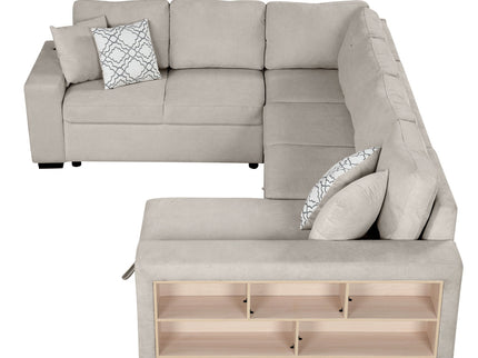 U-Shaped Sectional Sofa Pull-Out Sofa Bed With Two USB Ports, A Storage Chaise Lounge And Four Back Pillows For Living Room