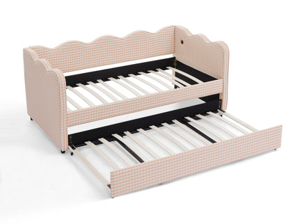 Gingham Daybed With USB Charging Port, Wave Shaped Design