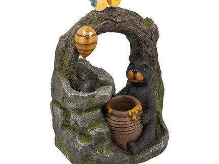 Decorative Two Tiered Water Fountain With Woodland Animal Design, Outdoor Fountain With Light And Pump - Dark Gray