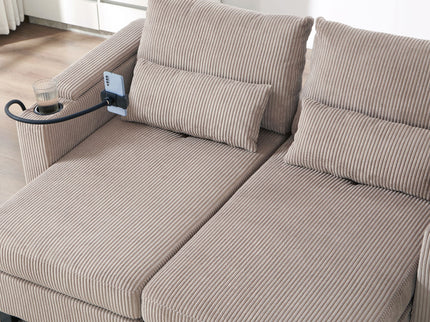 Convertible Chaise Lounge Sofa Chair With USB Ports, Cup Holders, Phone Holder And Storage