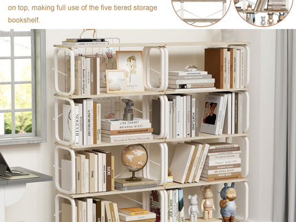 5 Tier Industrial Bookshelf, Tall Bookcase With Open Design, Vintage Storage Organizer