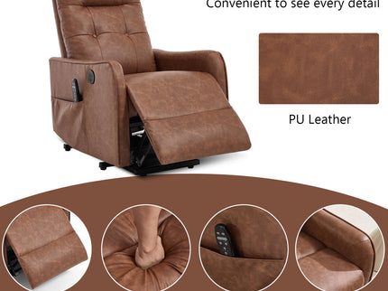 Single Motor Power Lift Recliner Chair With Massage And Heat, USB For Charging - Brown
