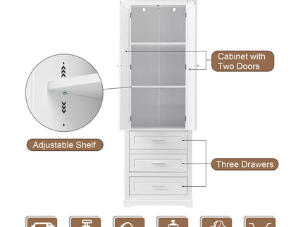 Tall Storage Cabinet With 3 Drawers For Bathroom