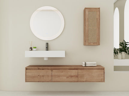 Modern Imitative Wall Mounted Bathroom Vanity With Resin Sink And Side Cabinet