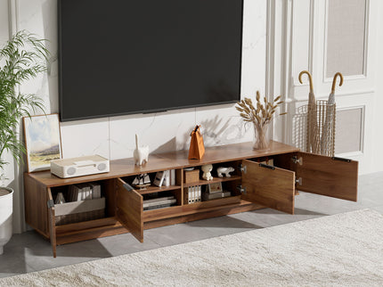 TV Stand, Entertainment Center & Fluted Door & Cable Management, Soft Closing Hinges - Walnut