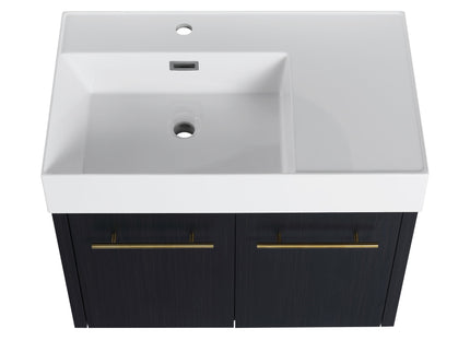 Modern Wall Mounted Bathroom Vanity With Resin Sink And Storage Rack
