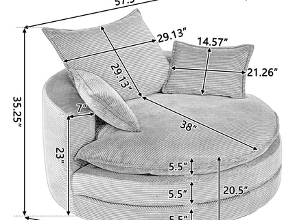360° Swivel Accent Barrel Chair With Dual Layer Cushion And 3 Removable Pillows
