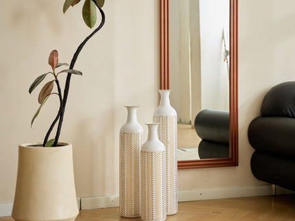 Floor Metal Vase Modern Style Decoration Home Metal Vase 3 Piece Set Gorgeous Home Decoration Large Glazed Metal Vase - Gold / White