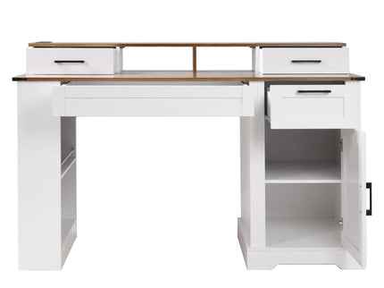 Office Desk With Storage Cabinet, Charging Station, Monitor Stand & Pegboard