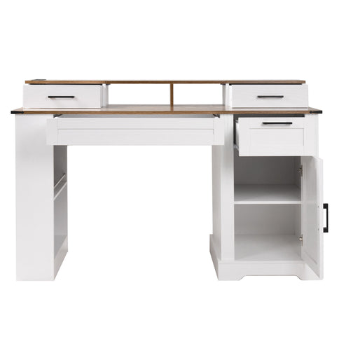 Office Desk With Storage Cabinet, Charging Station, Monitor Stand & Pegboard